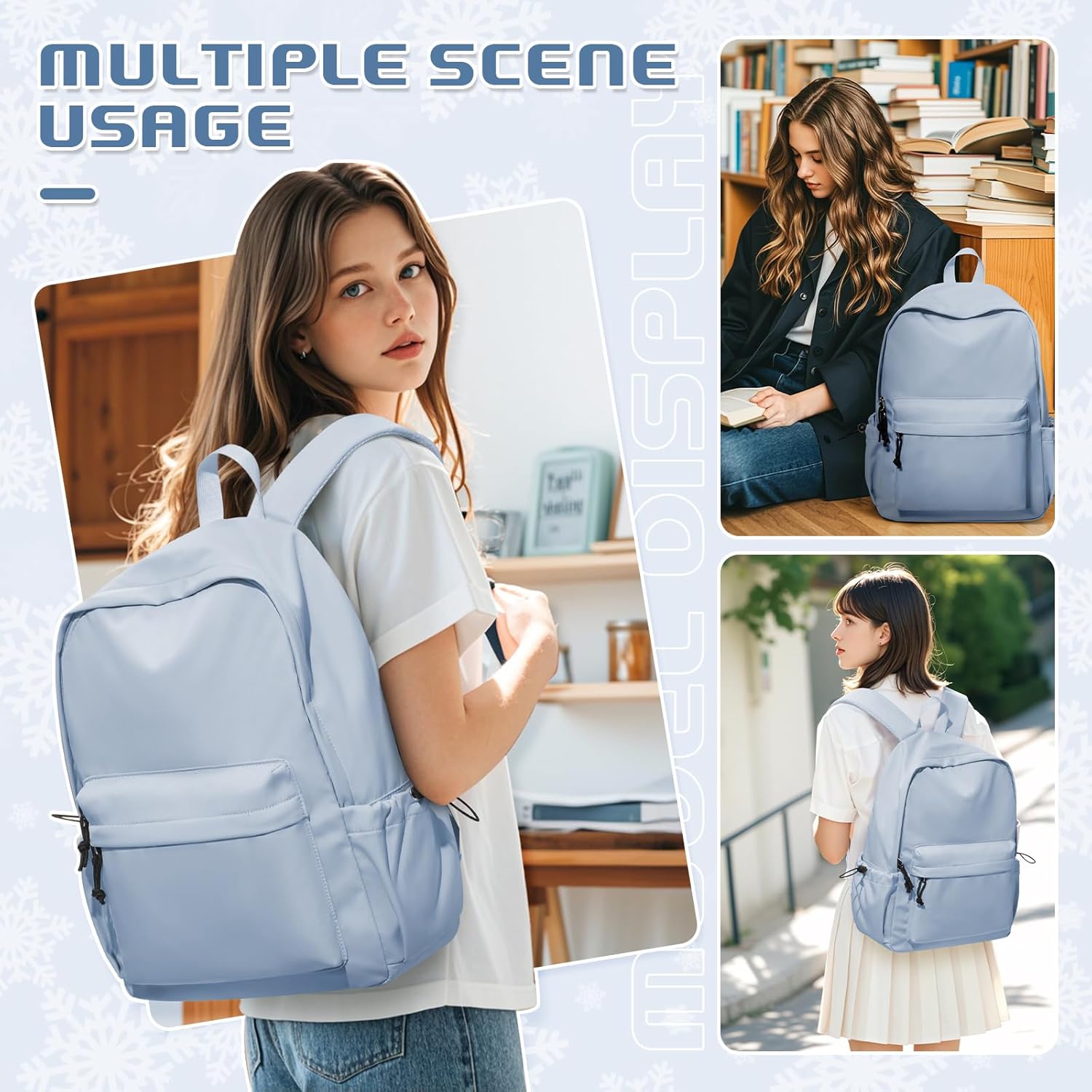 VECAVE School Backpack Blue Waterproof Bookbag Casual Lightweight Travel Rucksack Daypack Backpacks for Men Women College High School Bags backpack for Boys Girls Teens - Image 7