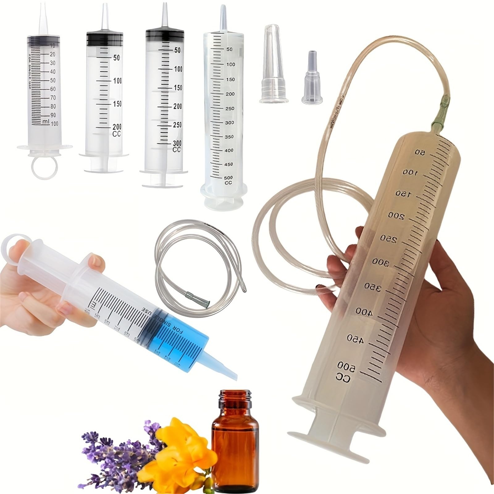 Generico Siringa da 100-500 ml con Tubo da 1 m - per Uso in Laboratorio, trasferimento di liquidi e Cura delle Piante, Grande capacità(300ml4PCS)