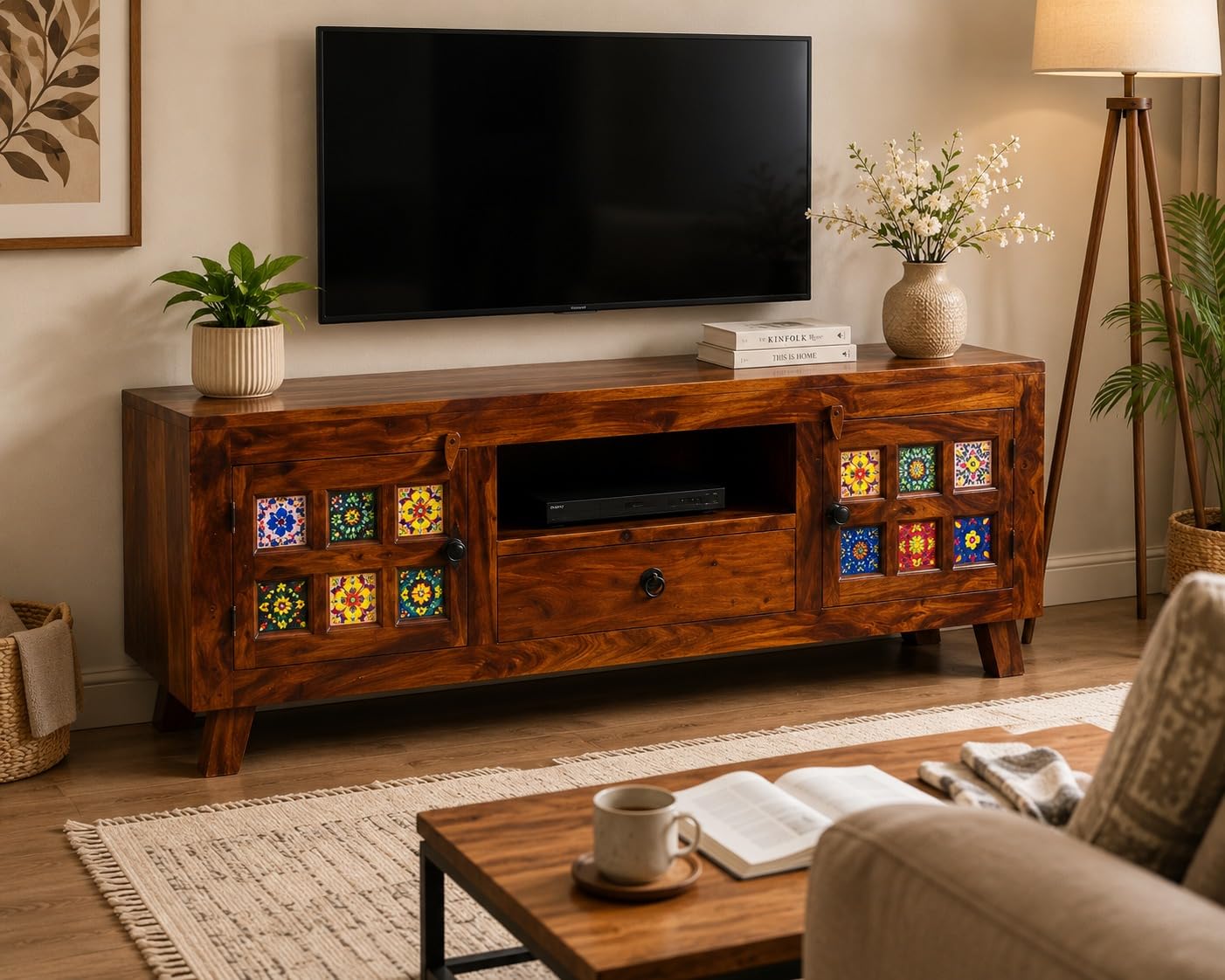 Solid Sheesham Wooden TV Cabinet with 2 Door and Shelf Storage for Livingroom Bedroom & Hollway | Wooden Tv Unit Entertainment Unit Television Table for Hotel Office & Home Decor.-image-22