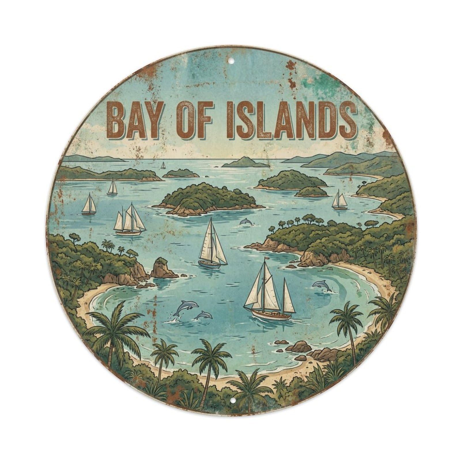 Retro Travel New Zealand Bay of Islands Metal Tin Sign