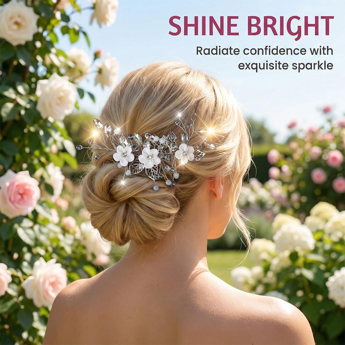 Pettinino per Sposa con Rami Fioriti, Accessori Capelli Eleganti per Cerimonia, Fermacapelli Decorativi per Donne & Ragazze (Argento)