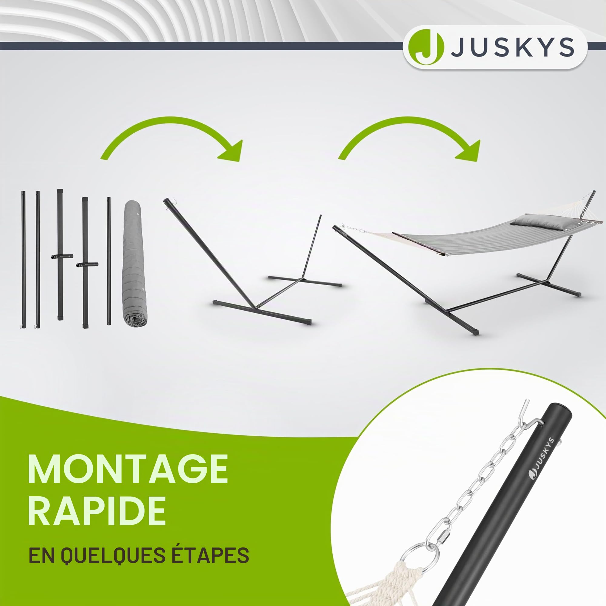 Hamac Cata de Juskys avec châssis et Coussin - hamac Double d'extérieur, pour 2 Personnes - hamac Double avec châssis, supportant jusqu'à 200 kg - Gris Clair