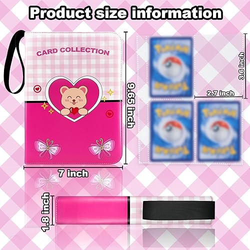 Miniatura 5 de Dmoicols Bonita carpeta de tarjetas de 4 bolsillos, 520 bolsillos con 65 fundas extraíbles, coleccionista de tarjetas coleccionables con cremallera