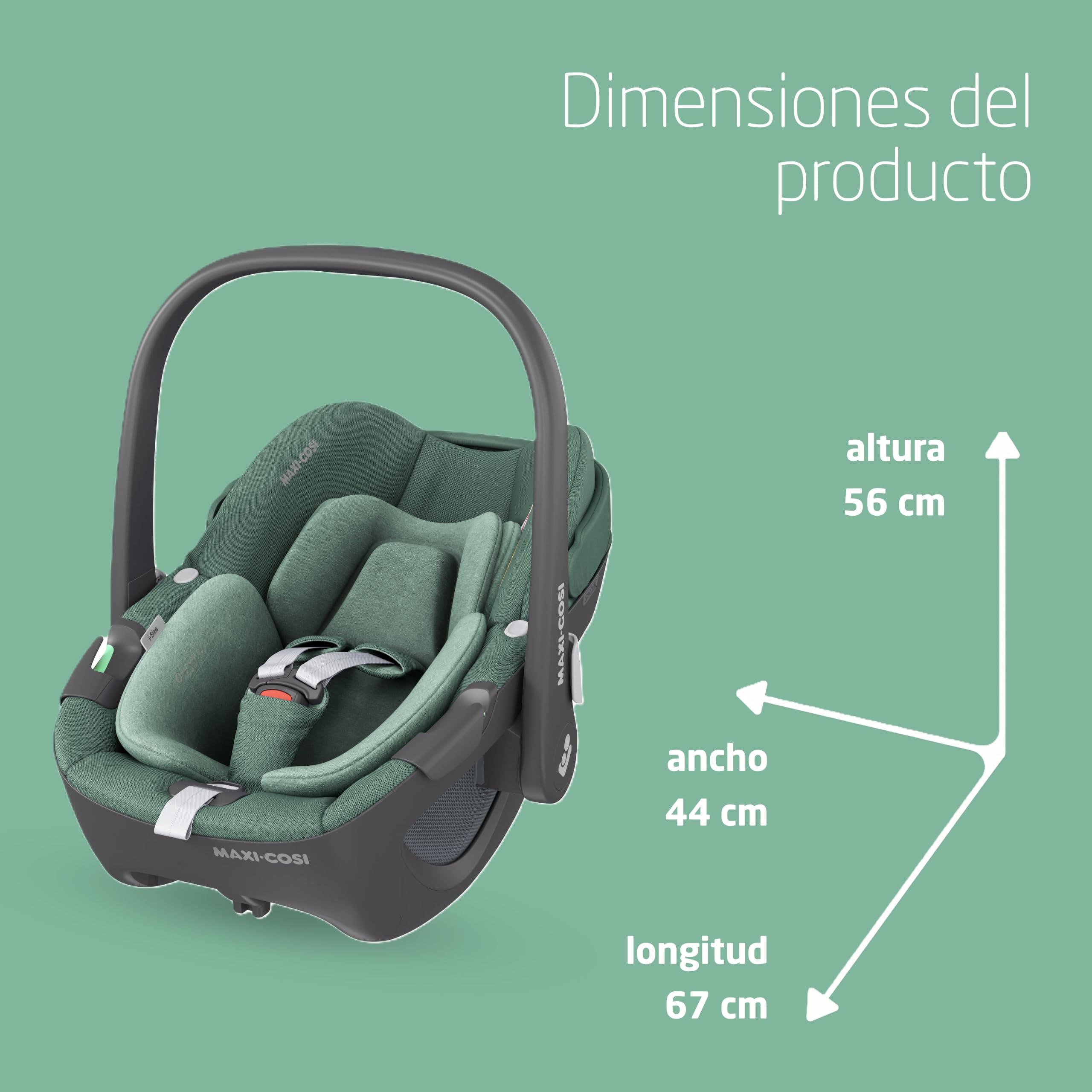 Maxi-Cosi Pebble 360, silla coche bebe i-Size, Silla Coche 360 Recien Nacido con Giro de 360 Grados, 0-15 meses (40-83 cm), ClimaFlow, arnés de apertura y cierre fácil, G-CELL, Essential Green