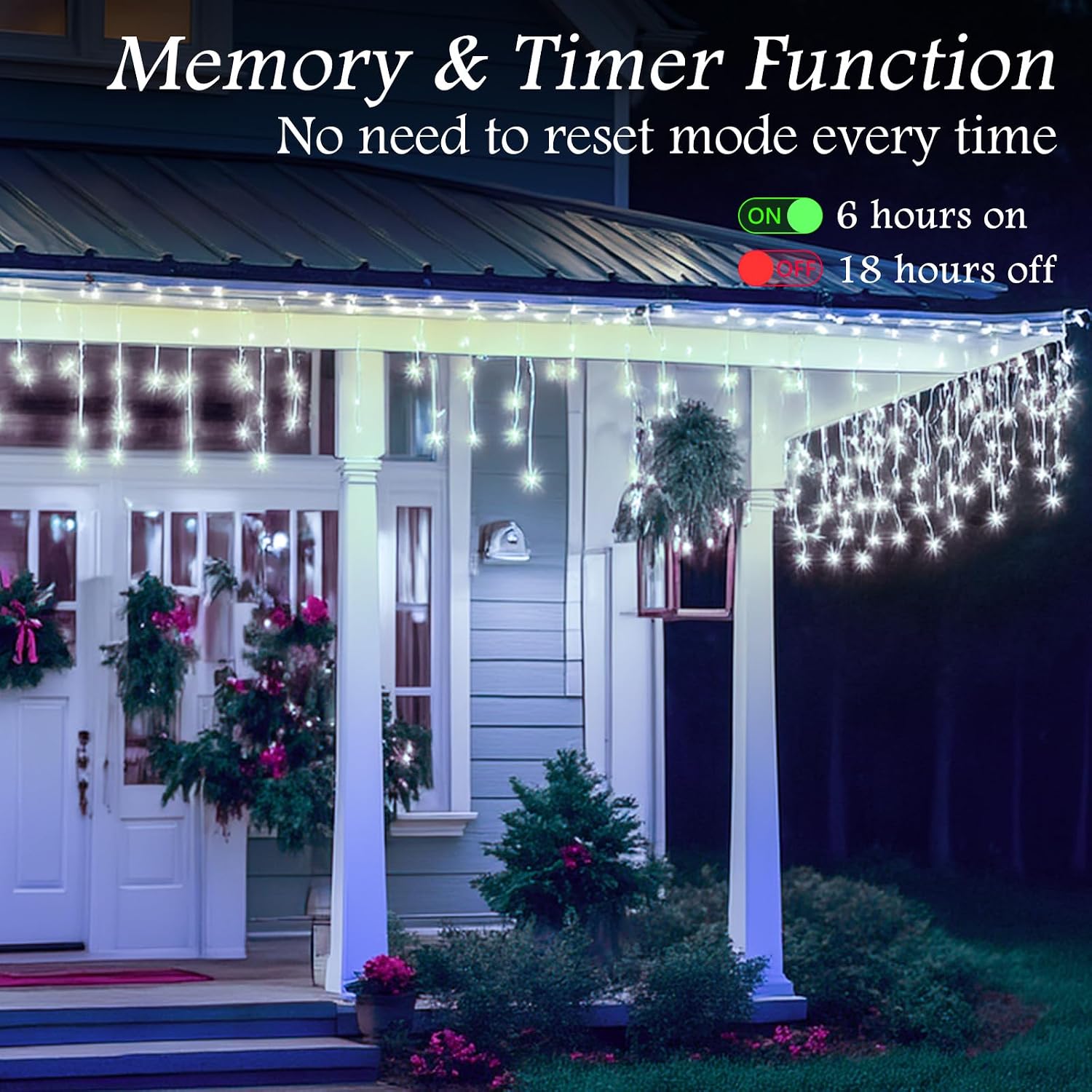 131FT Outdoor Icicle Lights Cold White- Waterproof Christmas Curtain Lights, 8 Modes Twinkle Function for Patio, Wedding, Holiday, Party Decorations(Cool White)