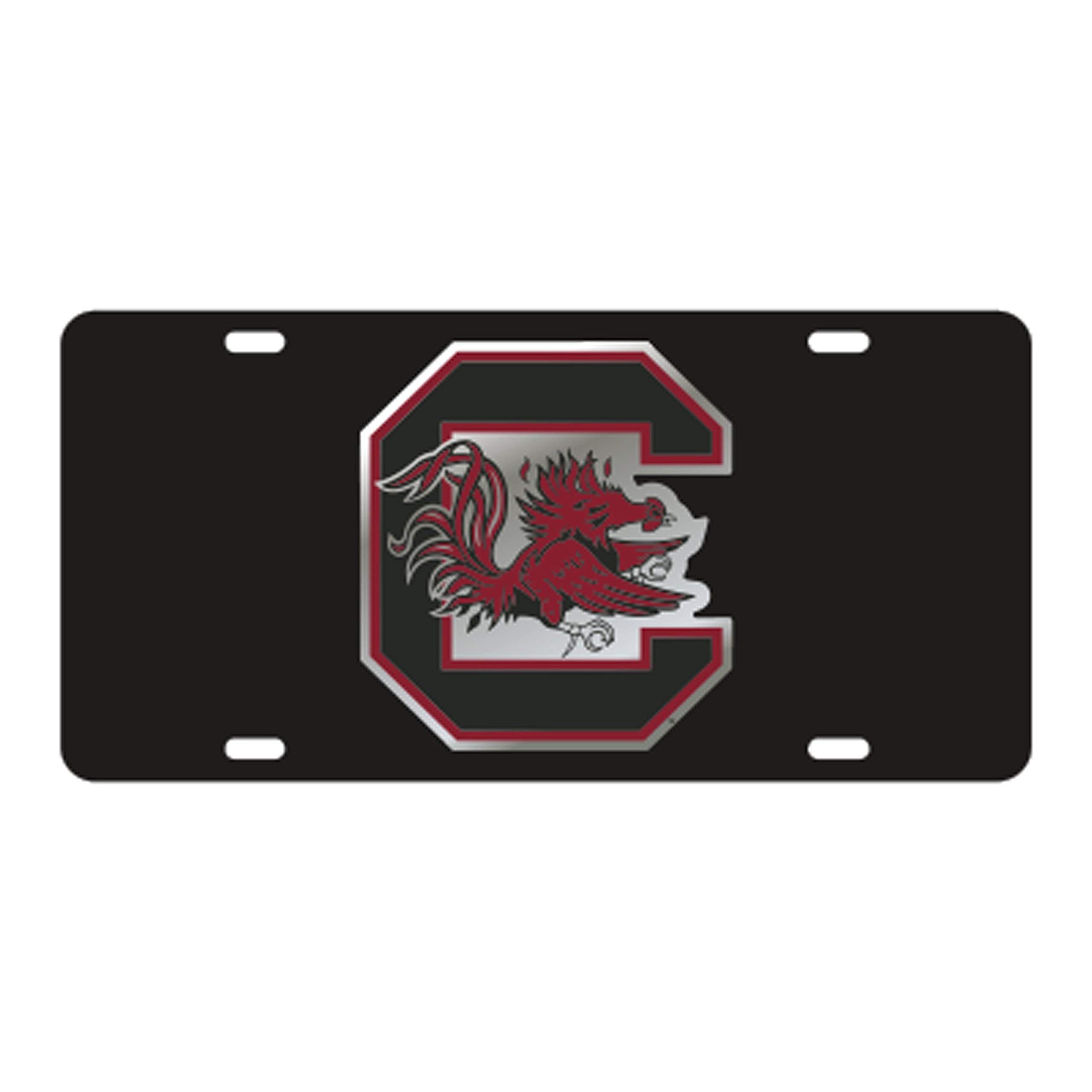 SOUTH CAROLINA GAMECOCKS Laser Cut Inlaid Mirrored Black Plate w/Logo