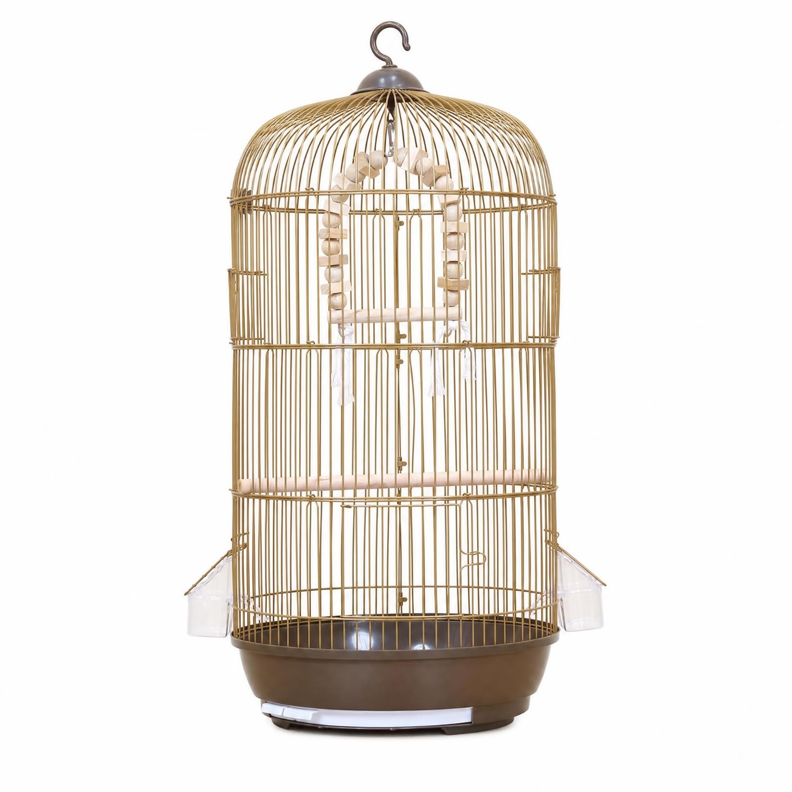 Vogelkäfig mit Spielzeug hoch Vogelkäfig mit Futternäpfen pflegeleicht für Vogelbesitzer, Wellensittiche, Wohnzimmer, Array, Gold, Durchmesser 33CM, Höhe 71CM