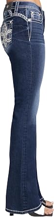Miss Me Women's Rhinestone Fleur de Lis Embellished Pockets Mid-Rise Bootcut Jeans