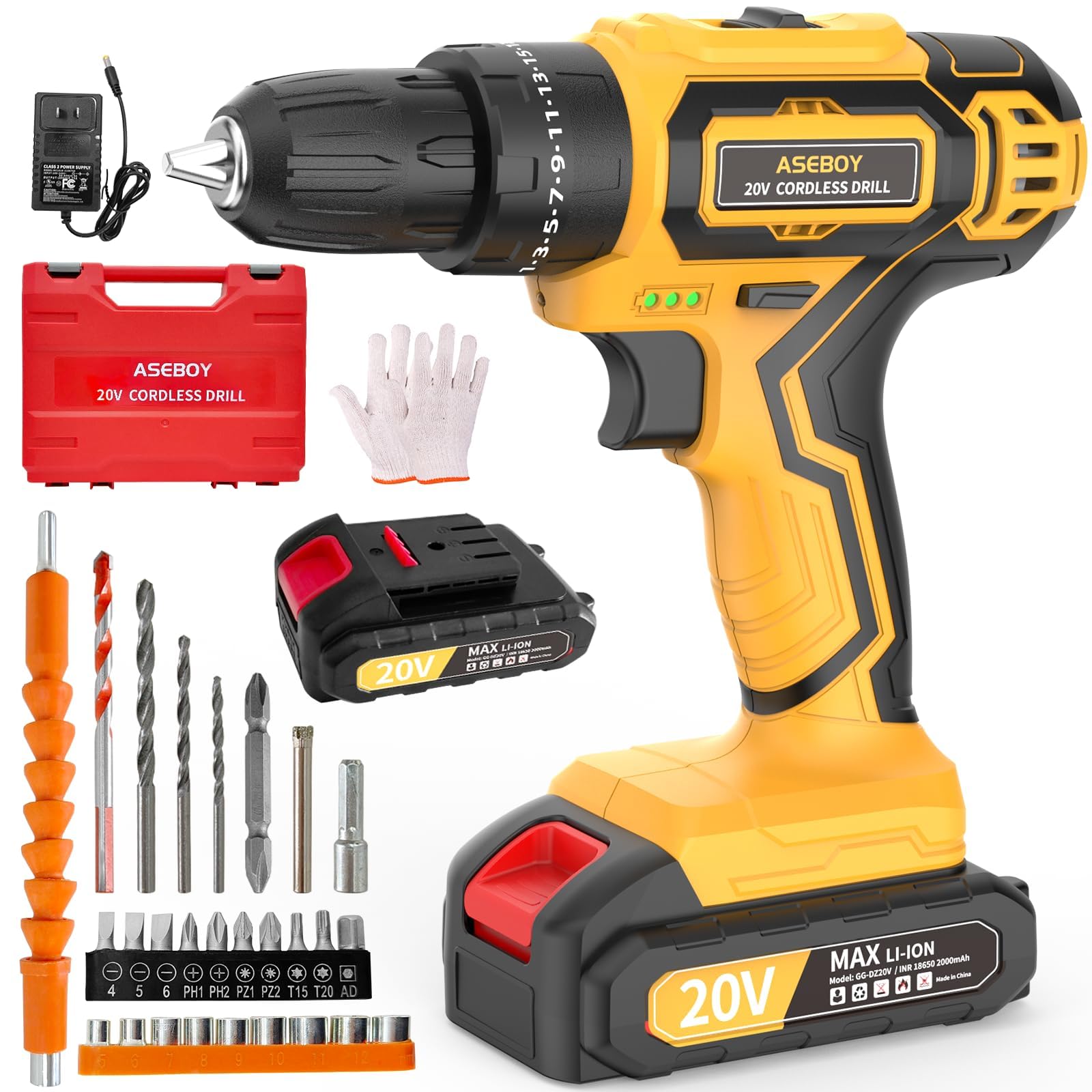 Cordless Drill,20V Electric Power Drill with 3/8" Keyless Chuck, with 1 Battery and Charger, 25+3 Torque Settings &amp; Impact Mode for Drilling, Screwdriving, and Home Improvement