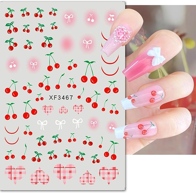Cherry Nail Art Stickers: Cute Rabbit & Fruit Designs for Christmas!