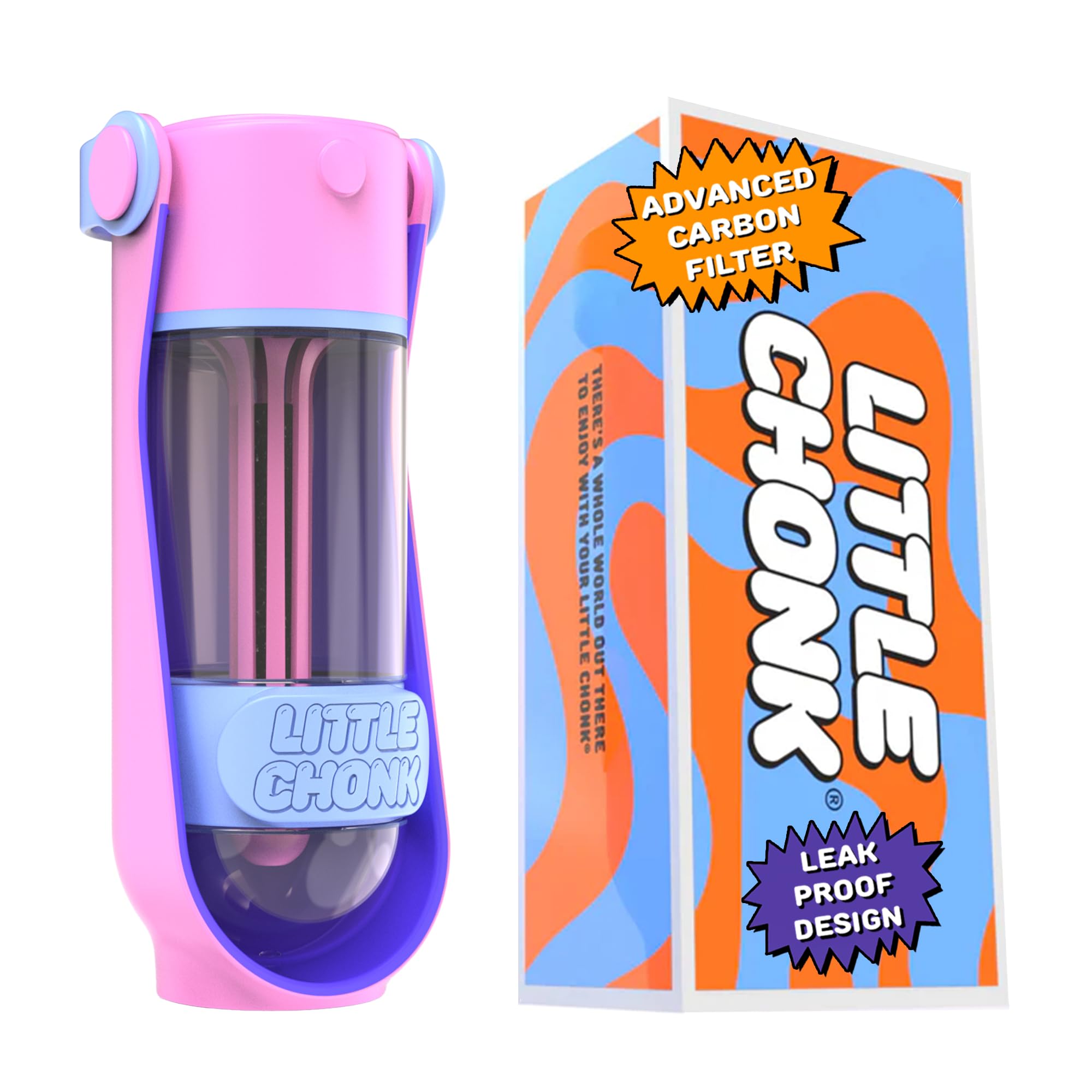 Little Chonk Botella de agua para perros | Filtración avanzada de carbono para agua filtrada segura sobre la marcha | Botella de agua portátil de viaje para perros sin BPA a prueba de fugas con