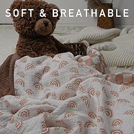 Muslin Swaddle Blankets for Newborn, 3 Pack Breathable Soft Receiving Blanket, Large 38 x 40 inches Swaddle Wrap Burping Clothes Diapers, Essentials Infant Shower Items, Toddler Gift (Rainbow & Grid)