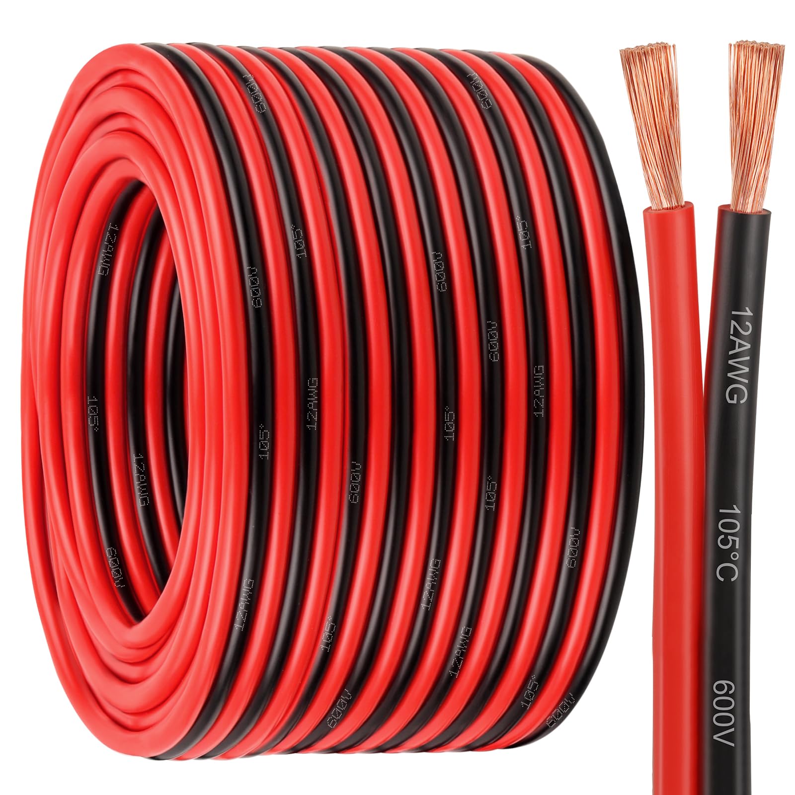 12 Gauge Wire - 12 AWG 2 Conductors Copper Wire Battery Cable Oxygen Free Copper Wire for Solar Panel, Automotive, Trailer, RV and Speaker (12 Gauge 100FT)