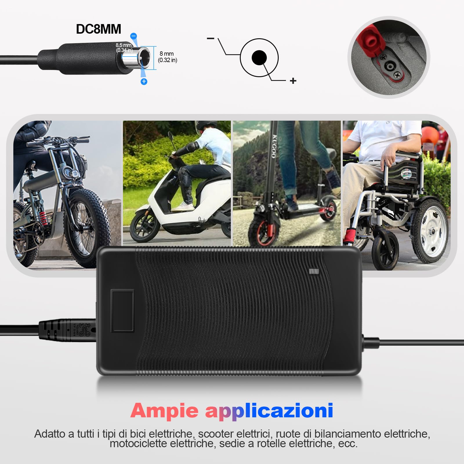 Caricatore da 54,6 V 2 A per Kukirin G2 Pro(vecchia versione prima del 2023)/Kukirin G2 MAX, per ENGWE EP-2Pro/Engine Pro/X26/P26 con batteria agli ioni di litio da 48 V