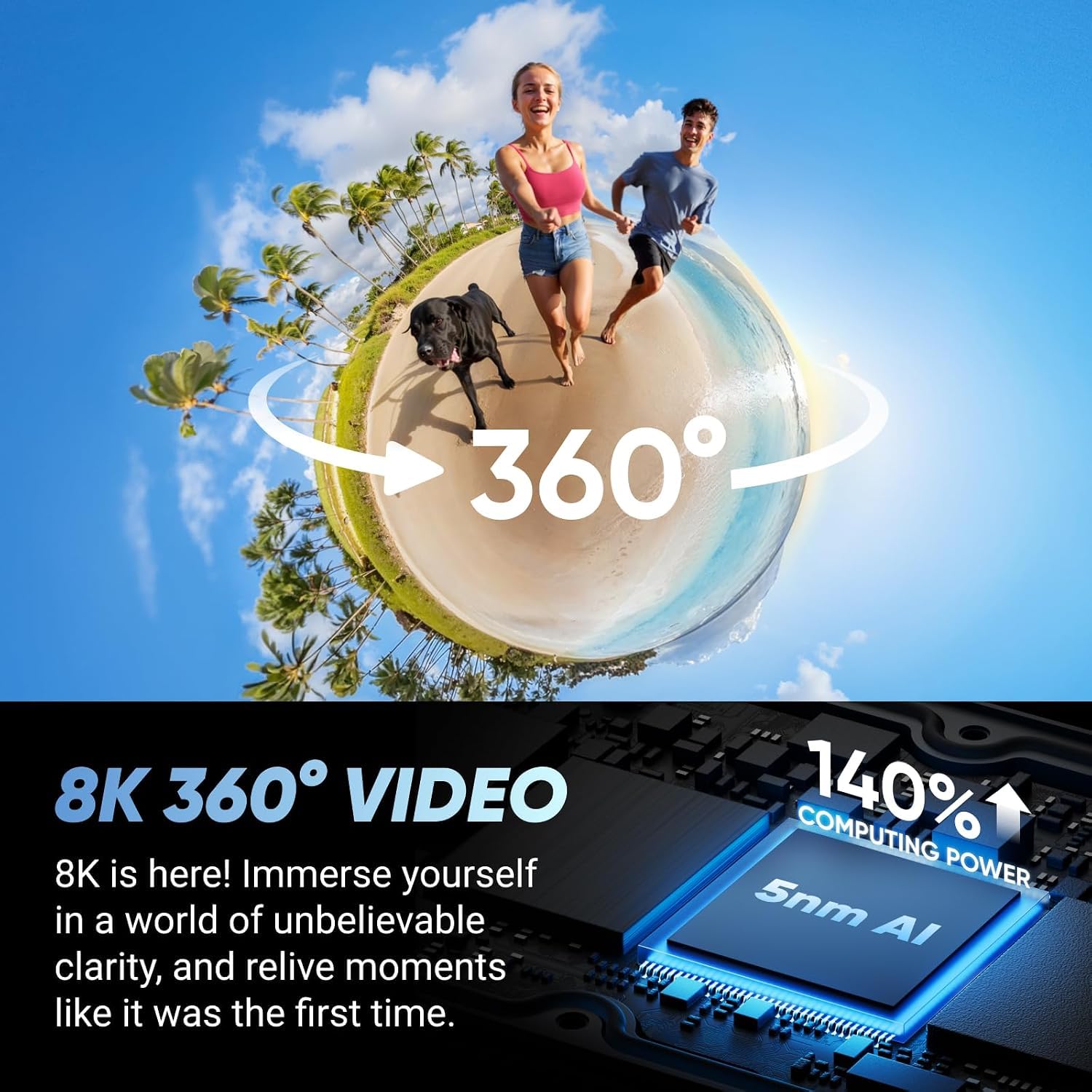 Insta360 X4 Paquete Estándar - Cámara de acción Impermeable 8K 360, Vídeo 4K Gran Angular, Efecto Selfie Stick Invisible, Protectores de Lente Extraíbles, 135 Min Batería (Reacondicionado)