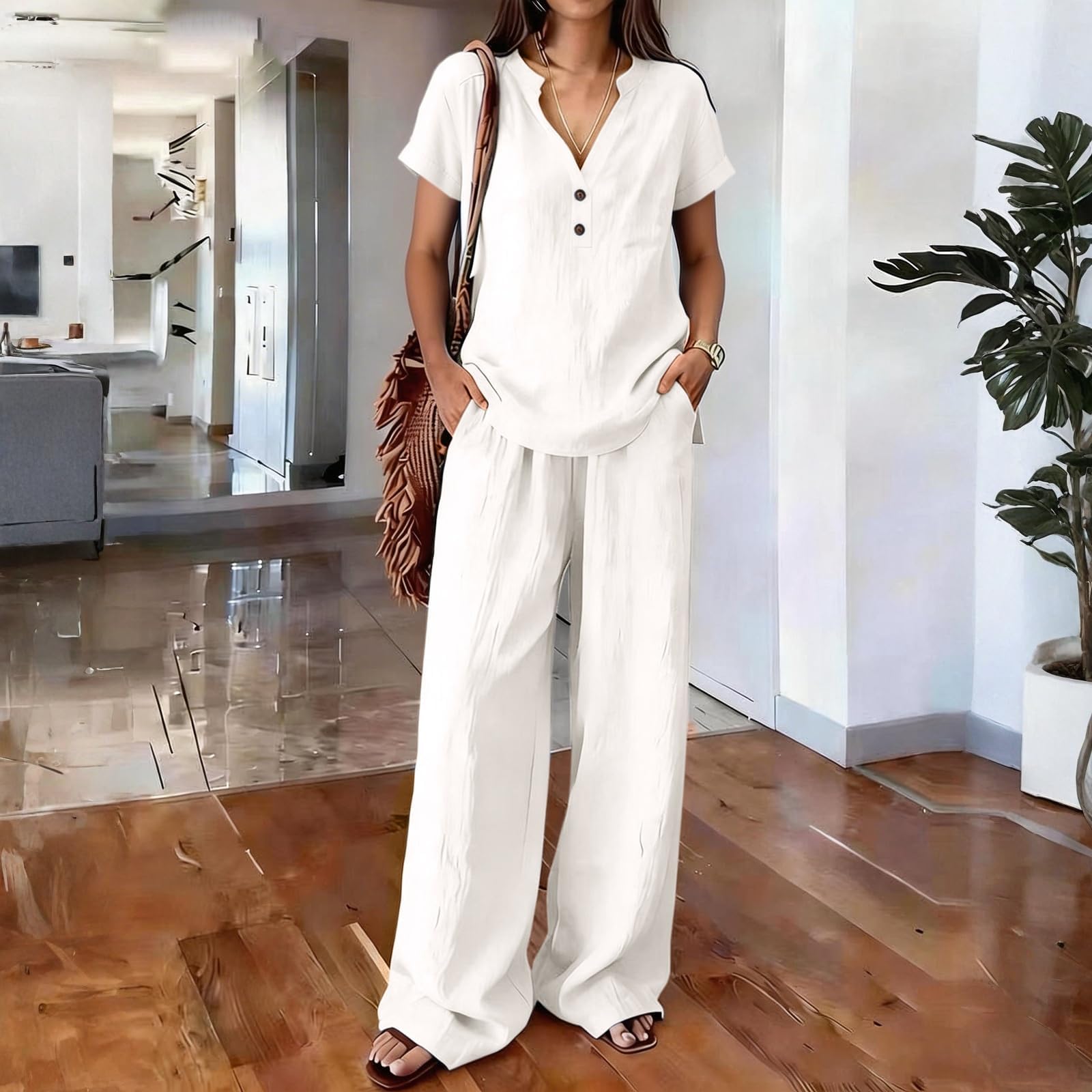 Ensemble Femme Chic Été 2 Pièces Blouse Fluide Et Pantalon Large Tenue Élégante Style Chinois Décontractée Raffinée Large Tenue Décontractée Chic Style Bohème Vacances Quotidien Fluide Moderne