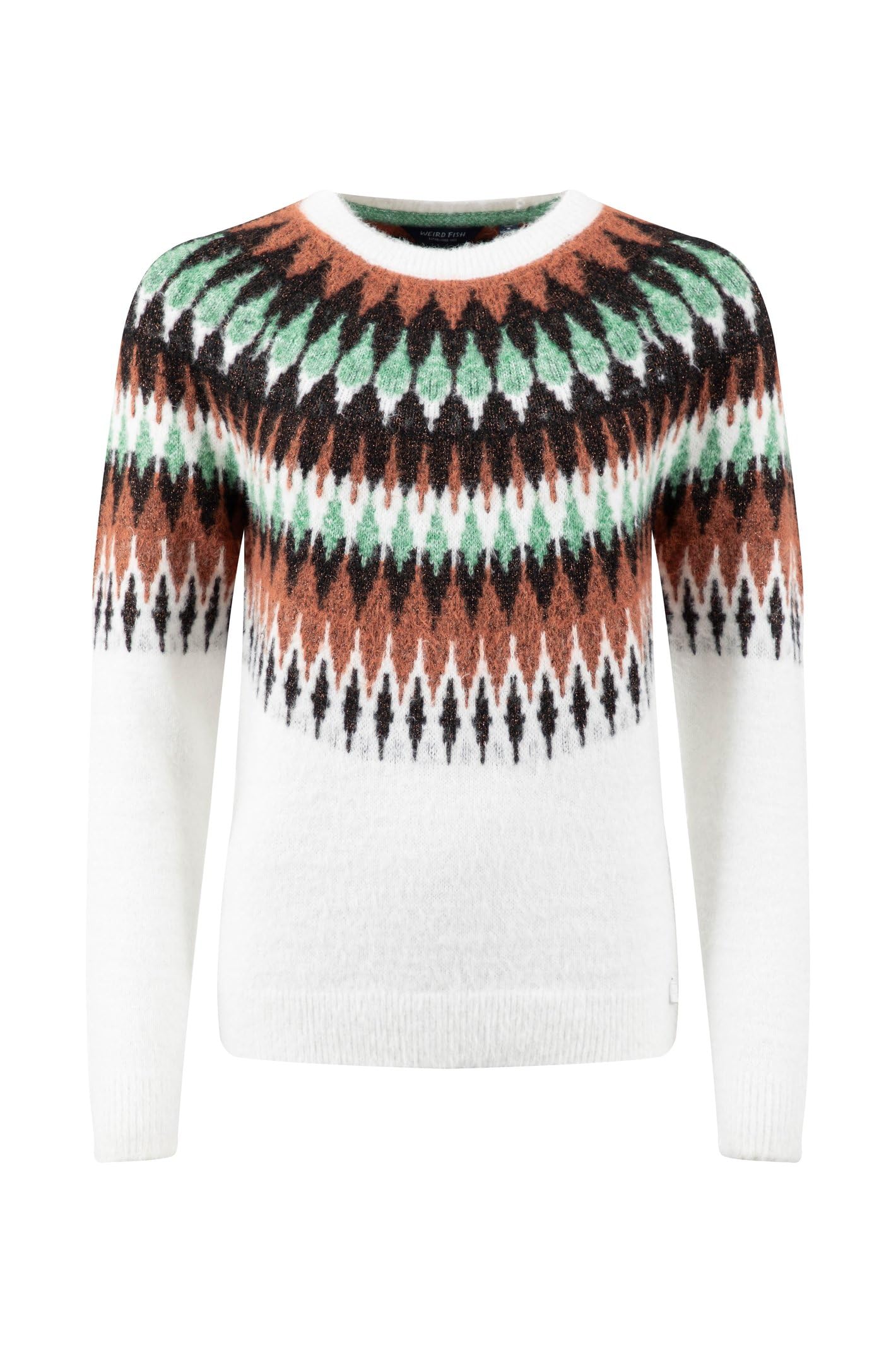Weird Fish Women's Jumper Size 12 Off-White Metallic Fair Isle