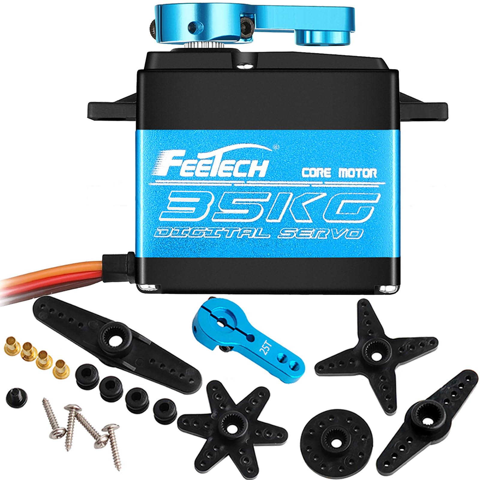 Wishiot FT5330M 35KG RC Digtal Servo 180 Degree Waterproof Full Metal Gear High Torque Servos 25T Servo Arm for Traxxs X4 1/8 1/10 Rc Car (FT5330M 180°)