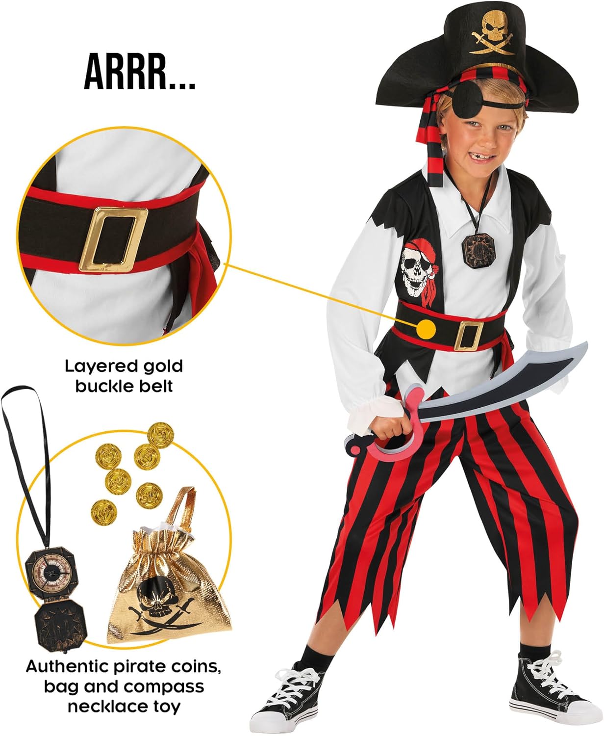 Morph Pirate Costume Boys, Black And White Pirate Costume Kids, Boys Halloween Costumes, Halloween Costumes For Kids, Small - Image 3