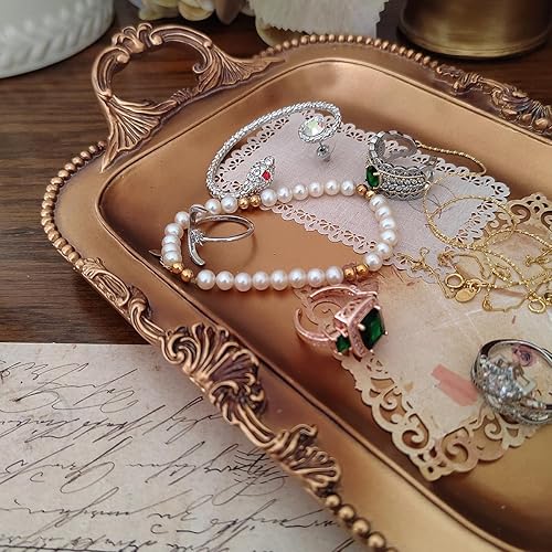 Miniatura 5 de SIKOO Bandeja decorativa antigua, bandeja decorativa antigua, organizador de joyas, cosméticos, maquillaje, organizador de almacenamiento