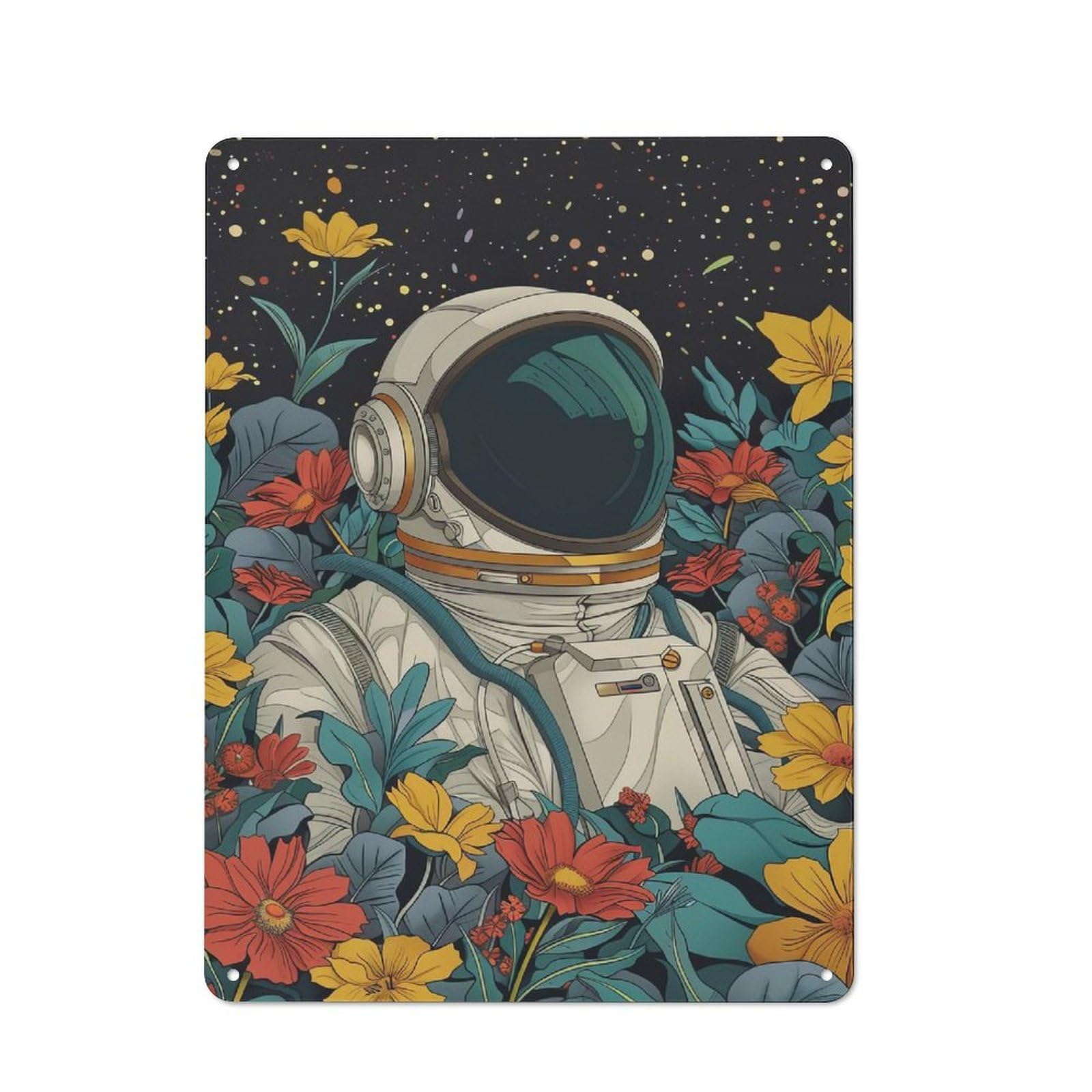 Botanical Astronaut Rustic Metal Sign 40x30cm, Barn Style Farmhouse Wall Decor for Kitchen, Cottage, Porch Or Garden Room