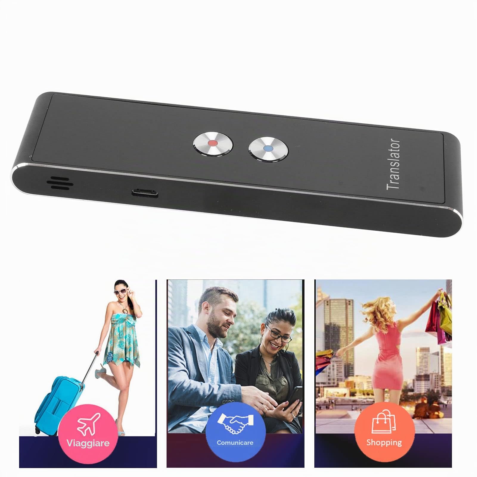 Dispositivo traduttore linguistico, traduttore intelligente in 96 lingue straniere con batteria da 400 mAh, dispositivo traduttore istantaneo portatile con voce