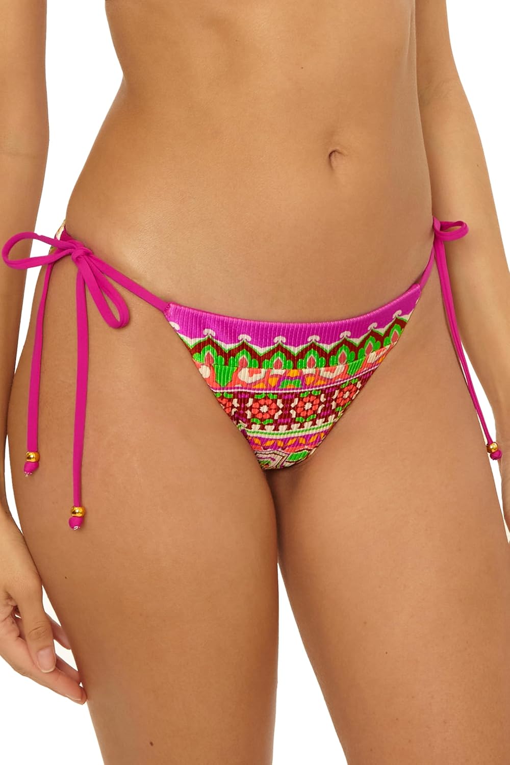 BECCA Women's Moroccan Tile Tie Side Bikini Bottom, Cheeky Coverage, Swimwear Separates for Women
