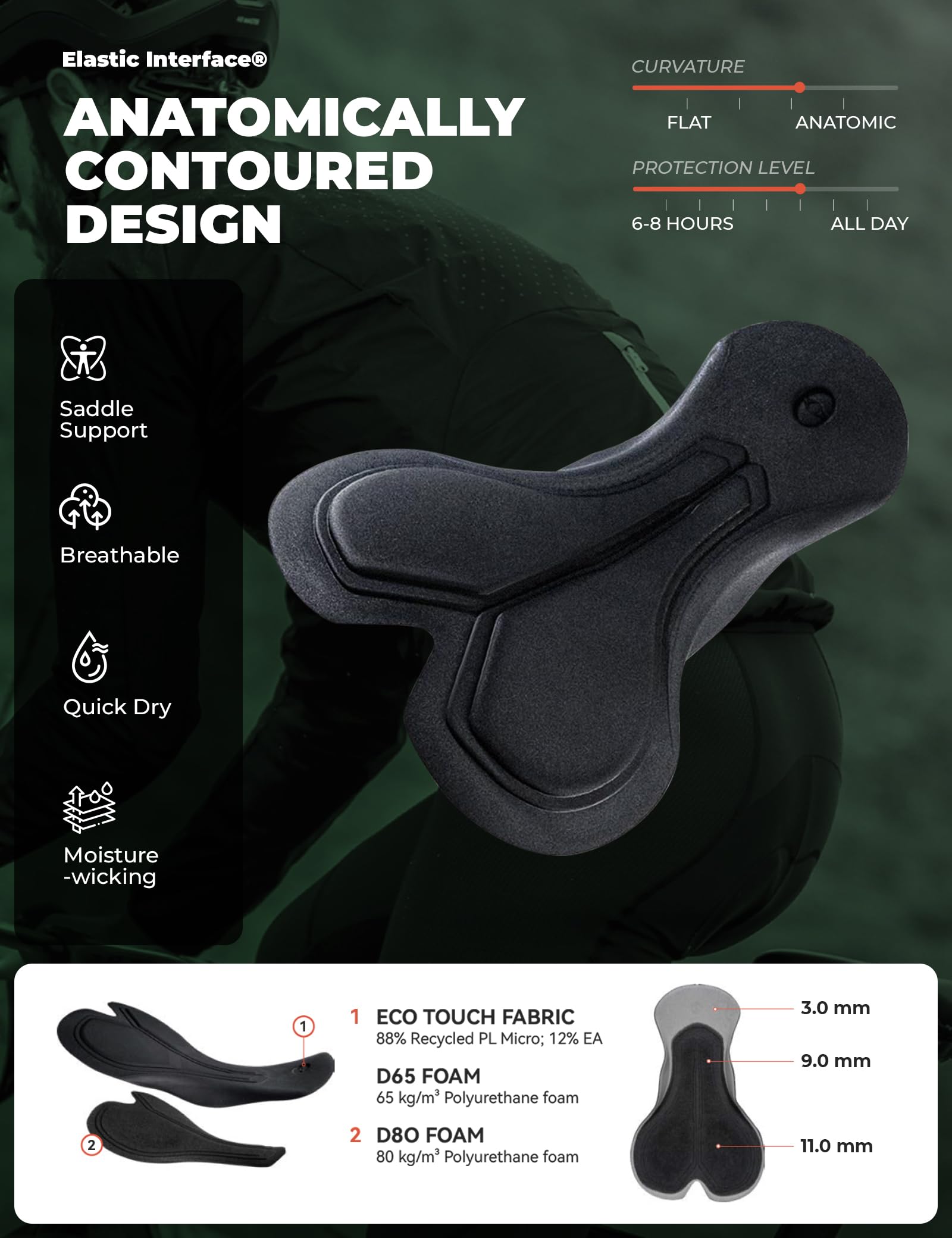 ROCKBROS Pantaloni da Ciclismo Lunghi Uomo Estivo con Fondello Senza Cuciture, Pantaloni Bici Imbottiti Traspirante Elastico e Asciugatura Rapida, per MTB Bici da Strada Bicicletta, Nero