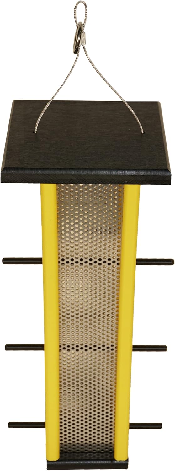 Tall Finch Hanging Poly Bird Feeder (Black & Lemon Yellow, Screen)