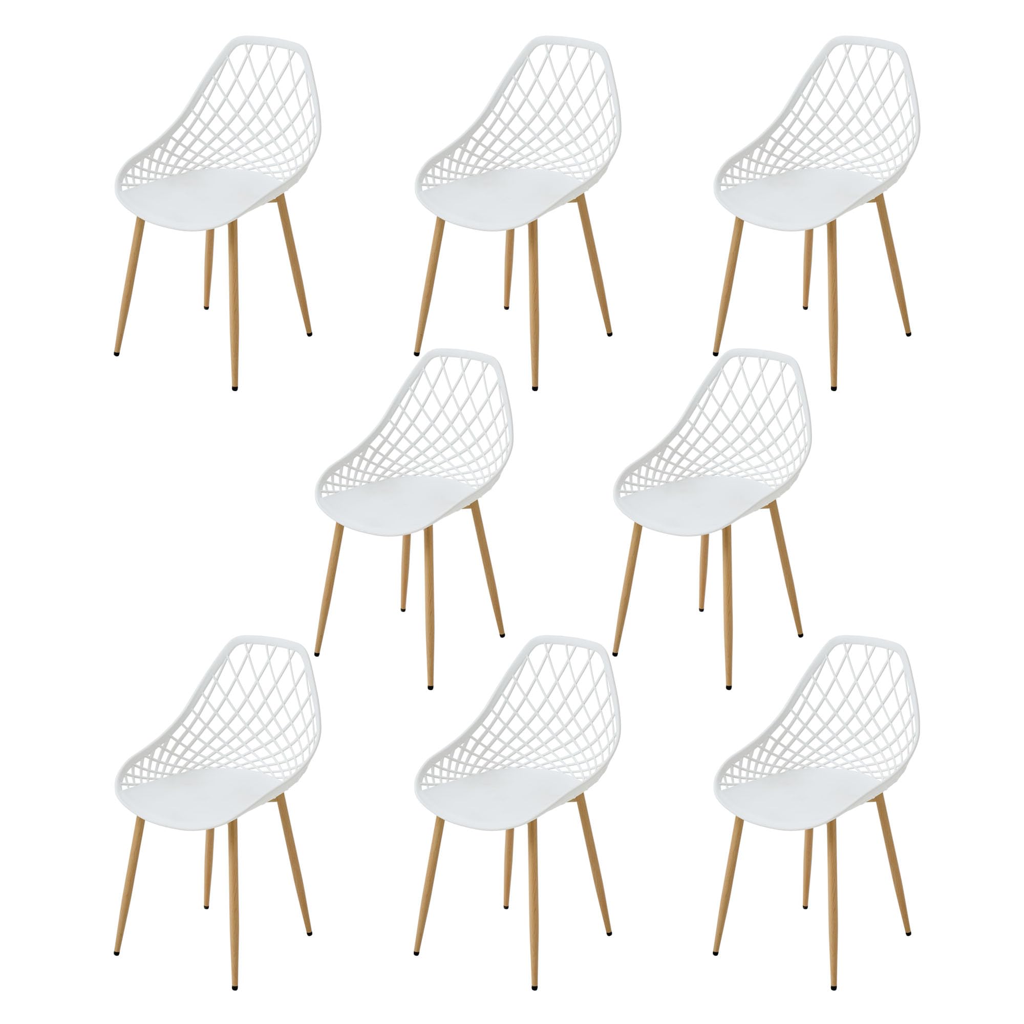 Set di 8 sedie da bistrot da giardino con seduta in polipropilene, struttura in metallo, sedie da conversazione per esterni, per balcone, prato e bordo piscina, colore: bianco