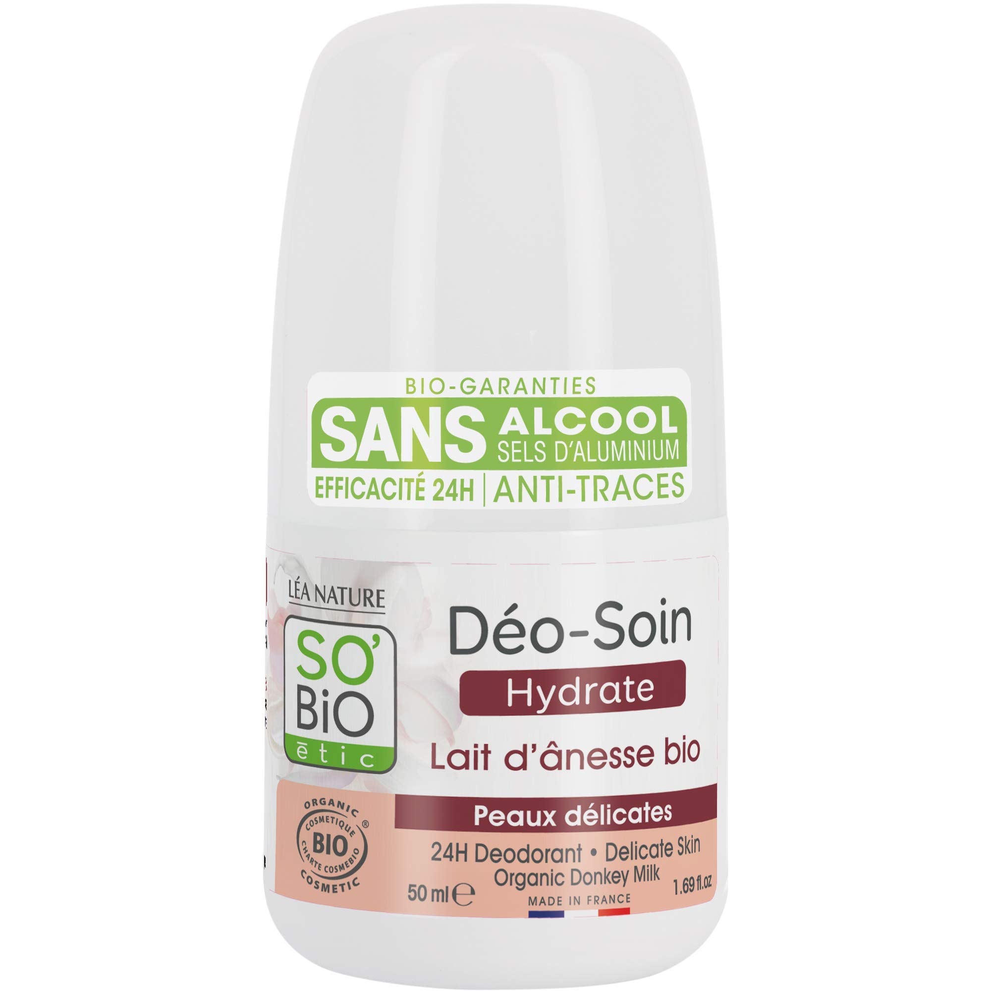 So'Bio Étic Organic Deodorant Roll On For Sensitive Skin For Unisex, 50 Ml | Long Lasting Freshness | Aluminum free | Alcohol Free | Paraben Free | Dermatologically Tested