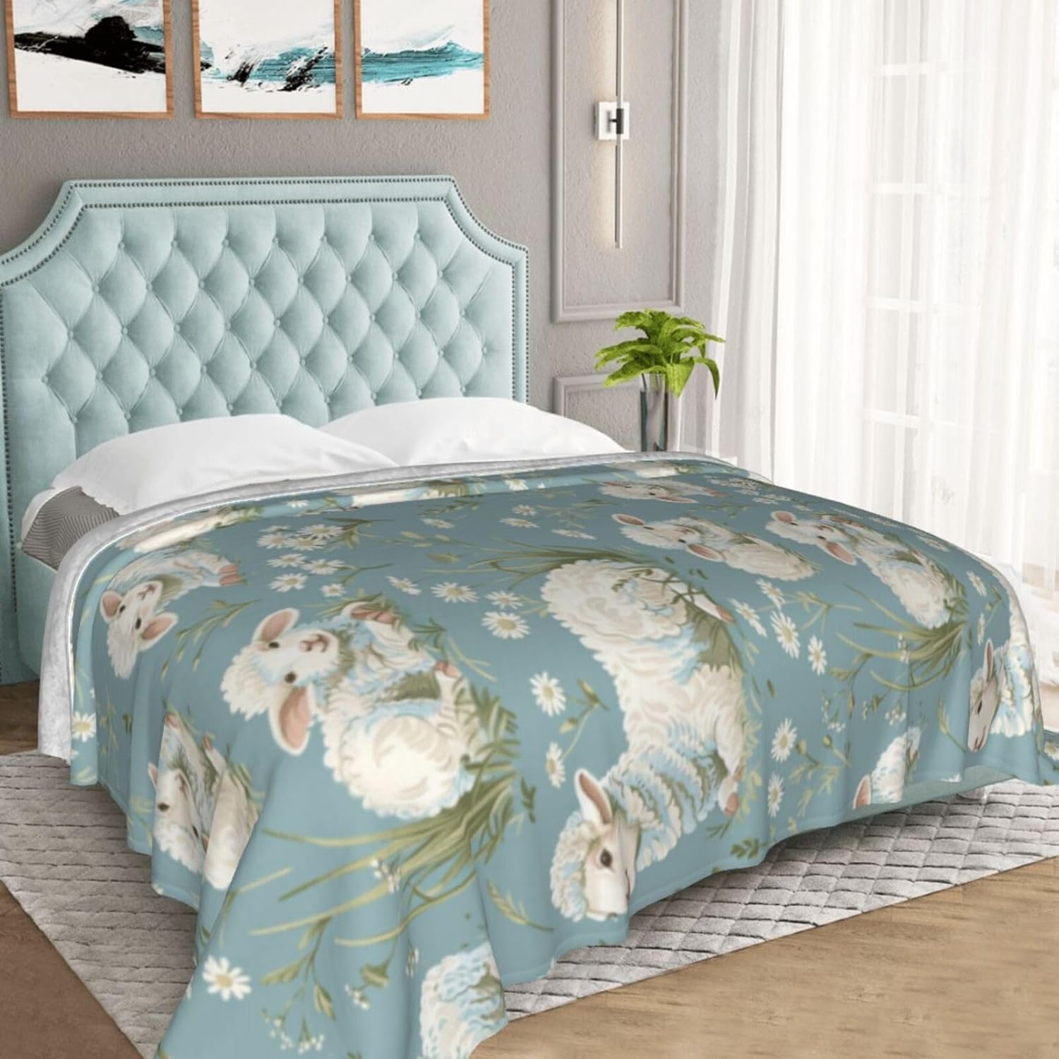 Cute Sheep Blanket Gifts for Women Kids, Farm Lamb Animal Theme Flannel Blankets, Warm Cozy Soft Throw for Bedroom, Camping, Couch, Decor 50x60 in - Image 6