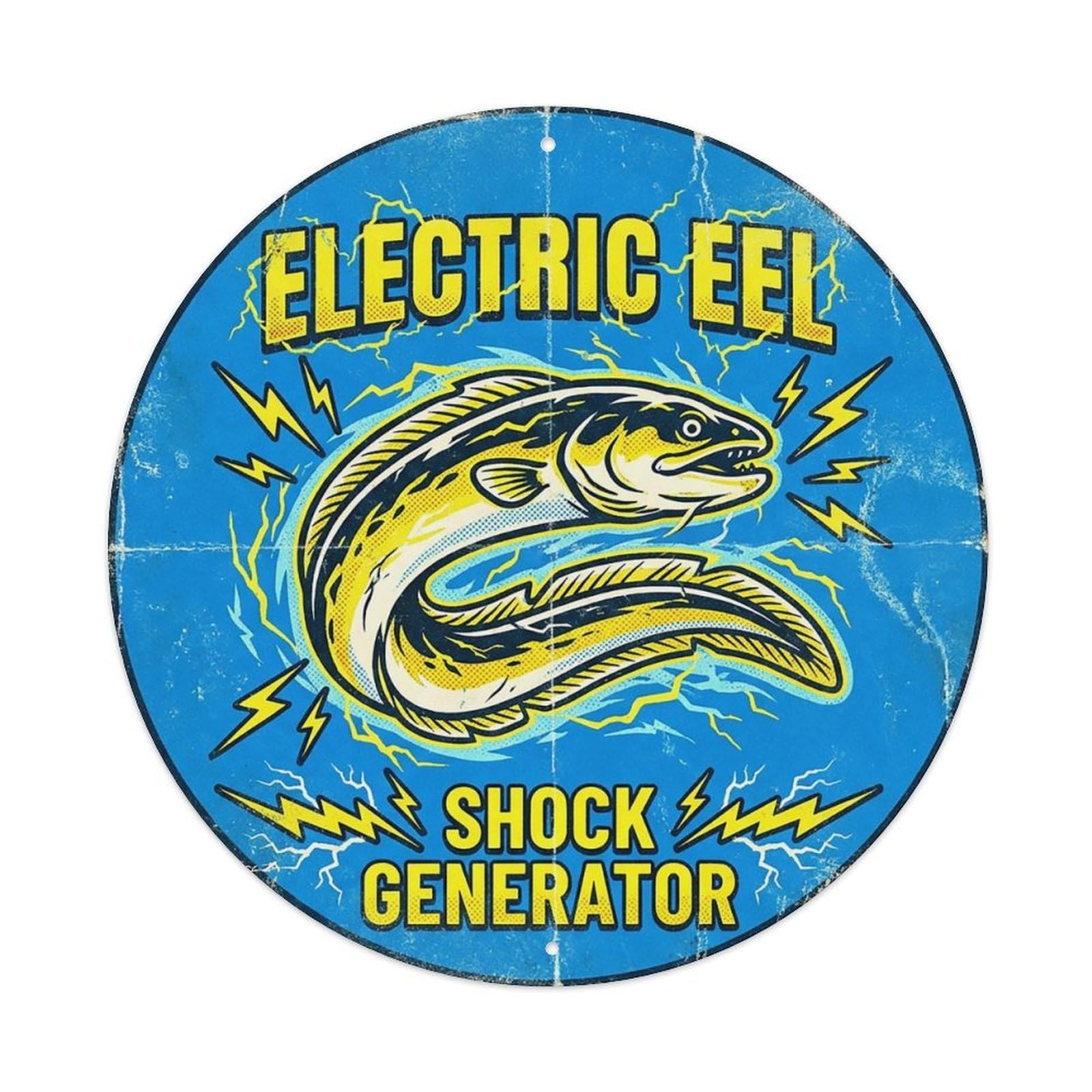 Cxhjca 8X8inch(20X20cm) Electric Eel Shock Generator Metal Tin Sign