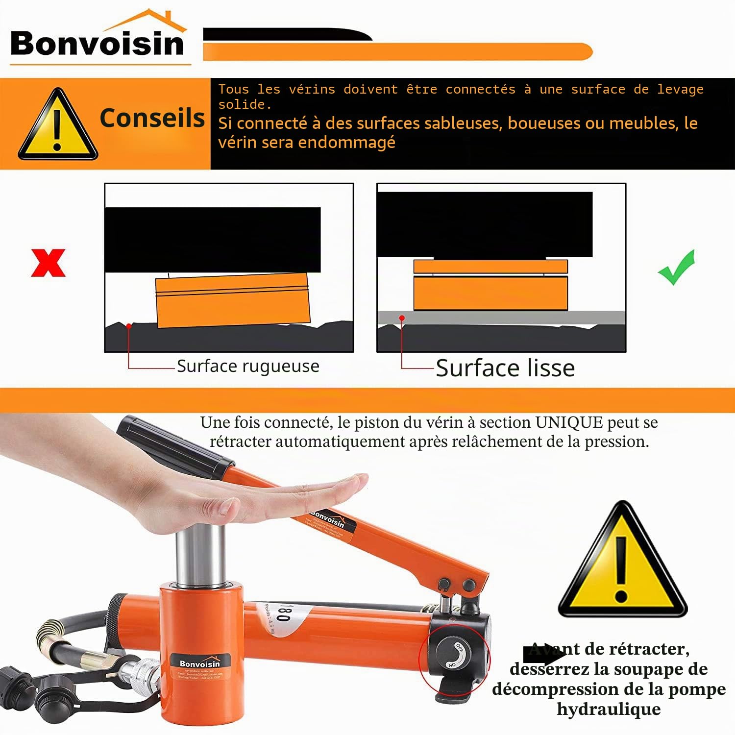 Bonvoisin Vérin Hydraulique 20T, Course 50mm, Auto-Hauteur 106mm, pour La Construction Mécanique/Ponts/Bâtiments (RSC-20T)