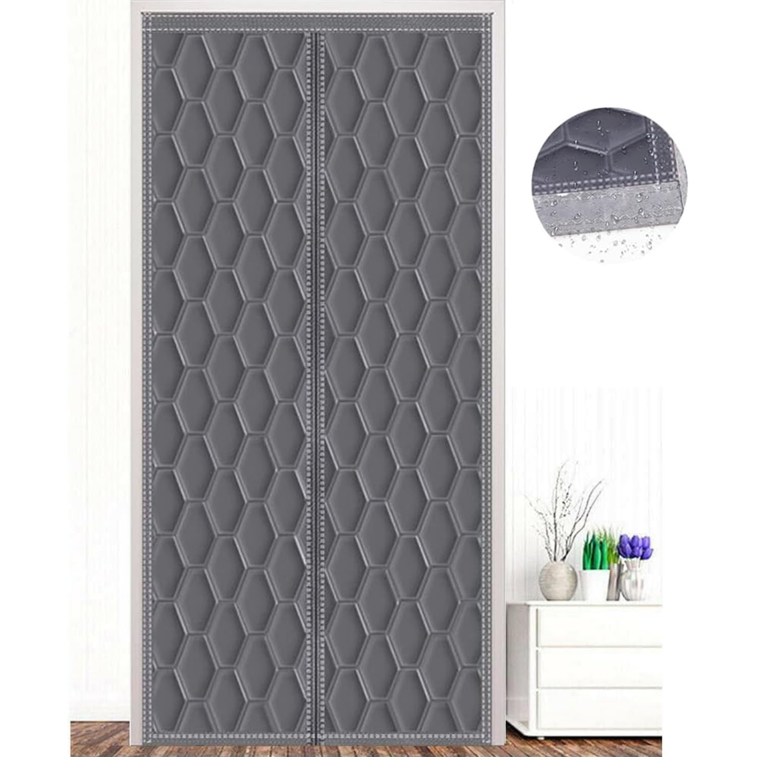 ZHhan Magnetic Thermal Insulated Door Curtain, Energy-Saving Privacy-Protecting Windproof,with Waterproof Cotton Curtain for Heater Room, Living Room,Easy to Insulated（Light Grey,90x210cm）