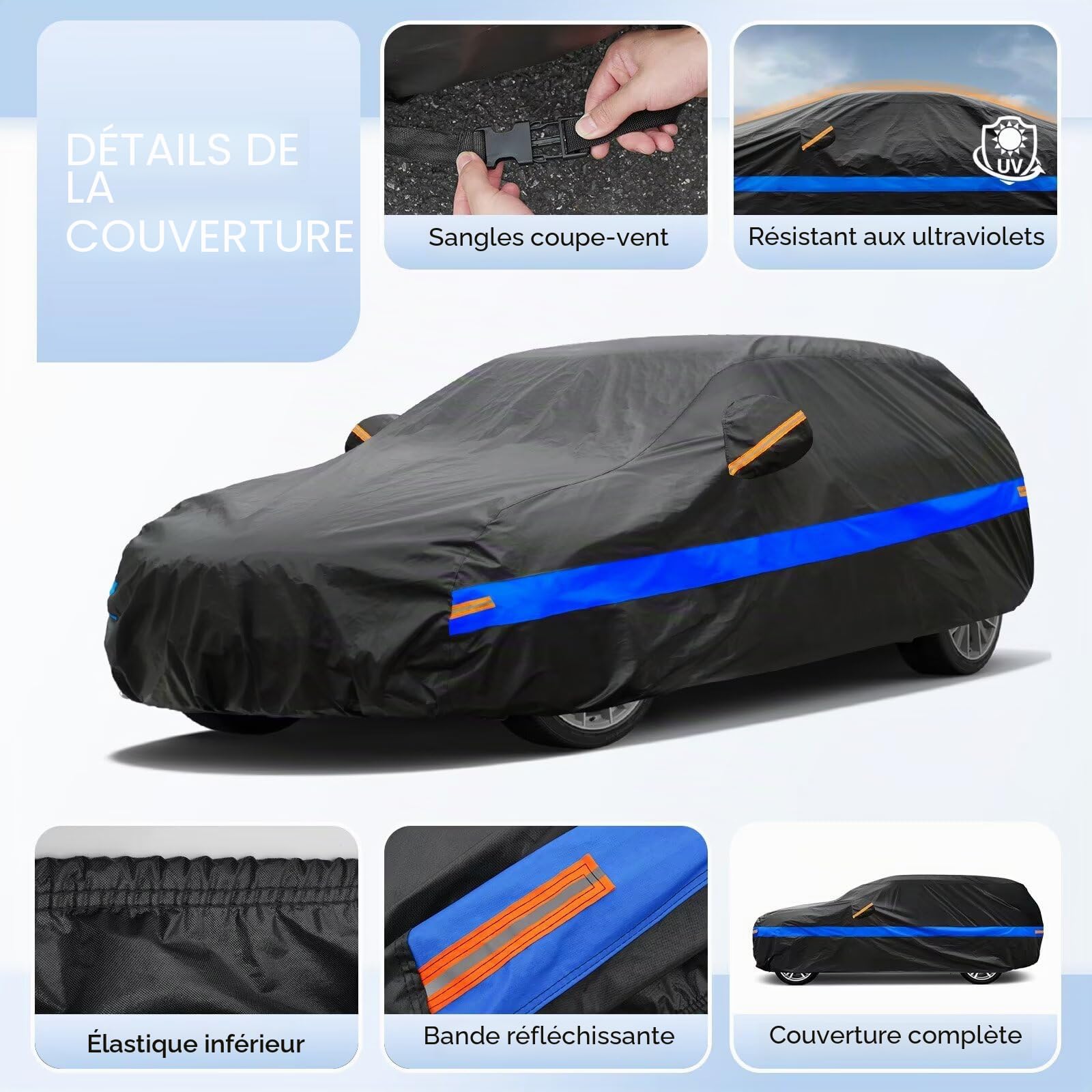 Bache Voiture Exterieur Break,Housse Protection Voiture 100% Etanche Anti UV Soleil Anti Rayure,Bâche pour Audi A4 Avant,VW Passat,Skoda Octavia,BMW Série 3 Touring,etc.