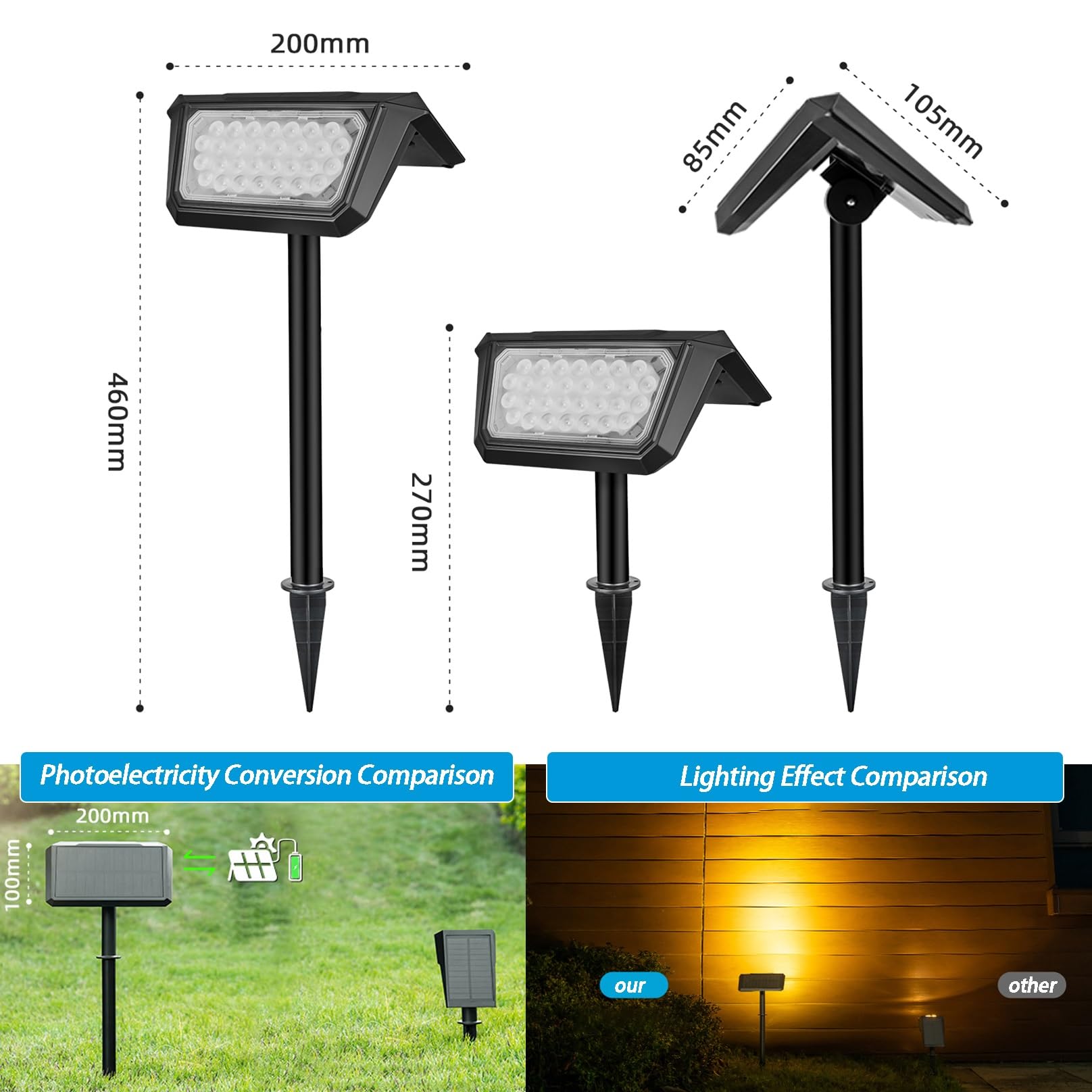 Solarne Lampy Zewnętrzne 2 Szt. Ip65 Wodoodporne Słoneczne Oświetlenie Ścieżki Słoneczne Światła Gruntowe Oświetlenie Krajobrazu Na Patio W Ogrodzie Podjazd Do Ogrodu (Color : Cold light)