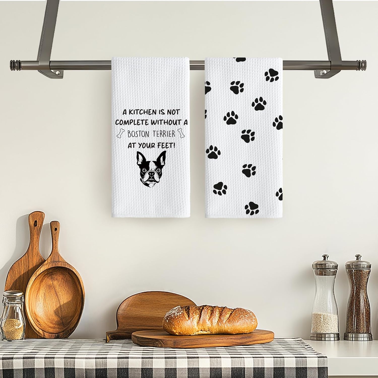 TNUW Funny Boston Terrier Dog Paw Gifts Kitchen Towels 16X24In Set of 2, Decorative Hand Tea Dish Towels for Kitchen Bathroom Home Decor, Dog Lovers Gifts for Women - Image 3