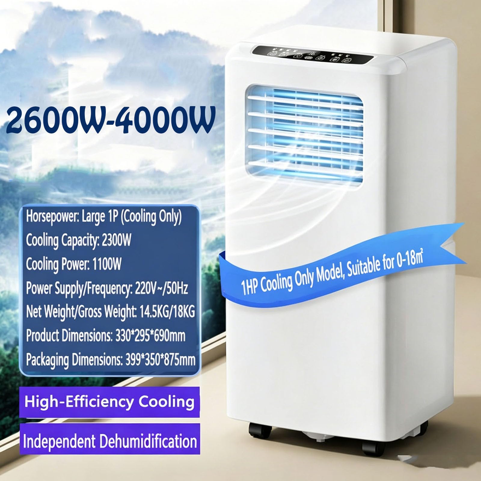 8000-12000 BTU Przenośny klimatyzator, osuszacz chłodzący 3 w 1 i wentylator z cyfrowym wyświetlaczem LCD do sypialni domowej, cicha praca z kółkami