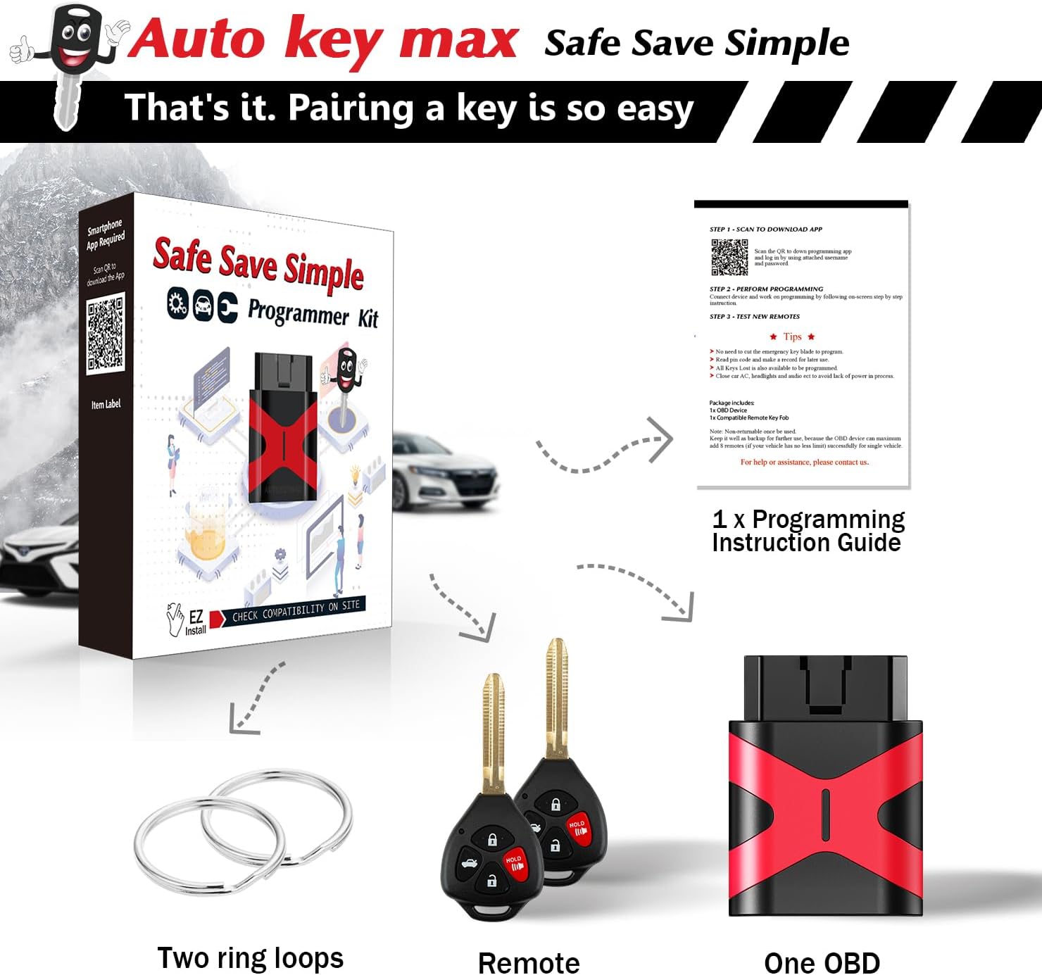 2 Programmable Keyfob Scanner Tool, Replacement Car Keys Fob and DIY Programmer Kit for 2007 2008 2009 2010 Toyota RAV4 Camry Yaris HYQ12BBY 4D67 Chip;