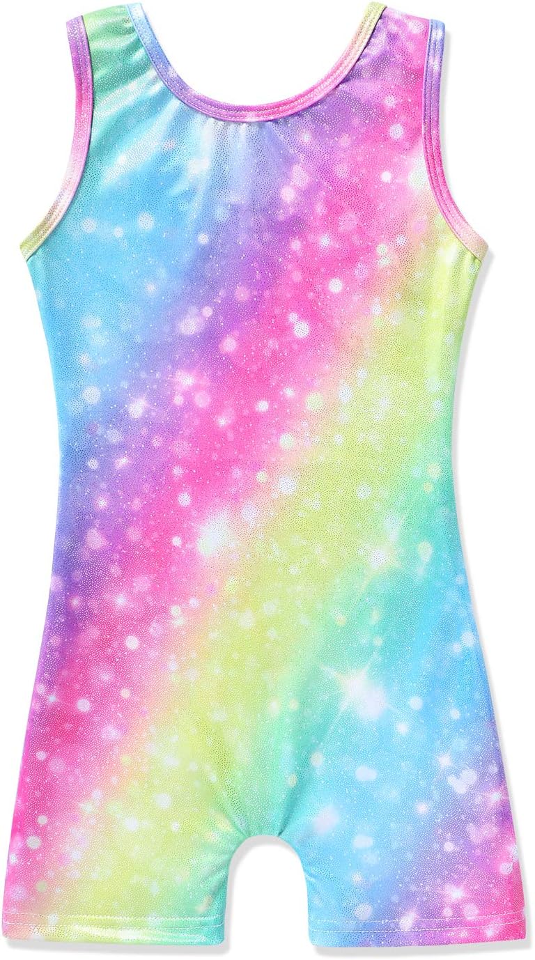 Gymnastics Leotards for Girls with Shorts Toddlers Biketards Rainbow Unicorn Dinosaur Mermaid Leopard Flower Galaxy