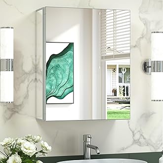 TokeShimi 16x20 Frameless Bathroom Medicine Cabinet with Mirror,Aluminum Bathroom Mirror Cabinet with Full-Overlay Mirrors,Removable Tempered Shelf