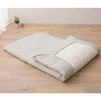 EMOOR CLASSE Japanese Futon Mattress 100 x 200 cm with Cotton Fitted Sheet Grey Made in Japan Foldable Sleep Traditional Floor Bed Tatami Mat Cotton Topper
