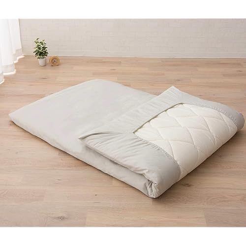 EMOOR Japanese Futon Mattress CLASSE & Fitted Sheet PRESSO Queen Made in Japan, Cotton (Gray) Foldable Floor Sleeping Bed Tatami Mat
