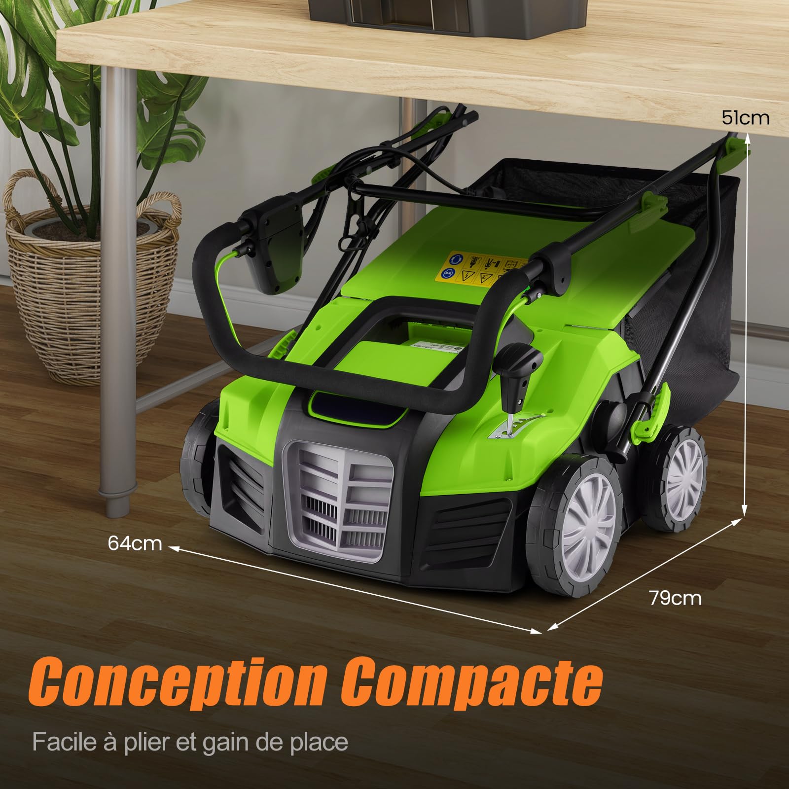 COSTWAY Scarificateur et Aérateur Électrique Filaire 2 en 1 de 2000 W 3500rpm, 2 Lames Largeur de Travail 40 cm avec Réglable à 5 Positions Sac de Ramassage 55 L, pour Pelouses 800 m² (Vert)