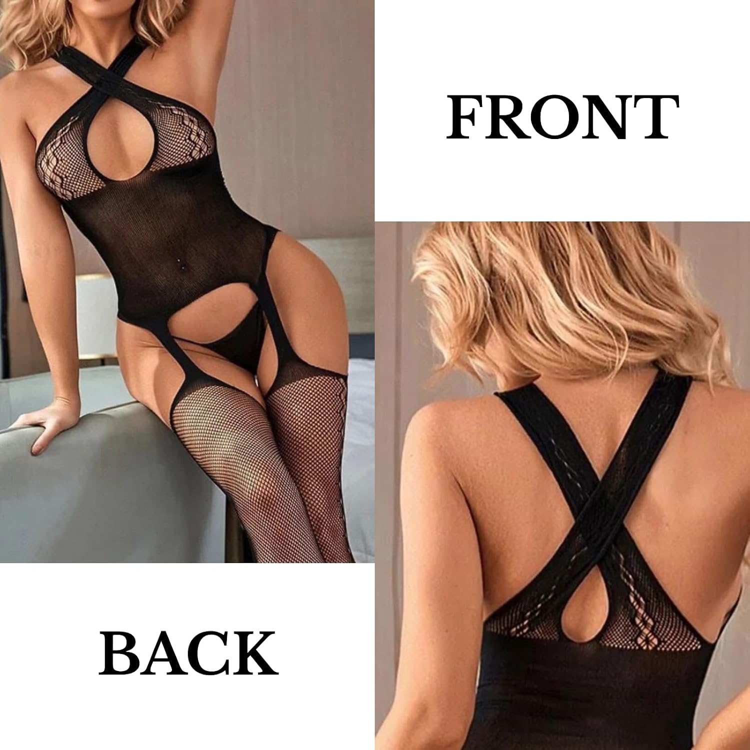 BIGFOX Sexy Lingerie for Women Fishnet Body Suits Crotchless Bodystockings