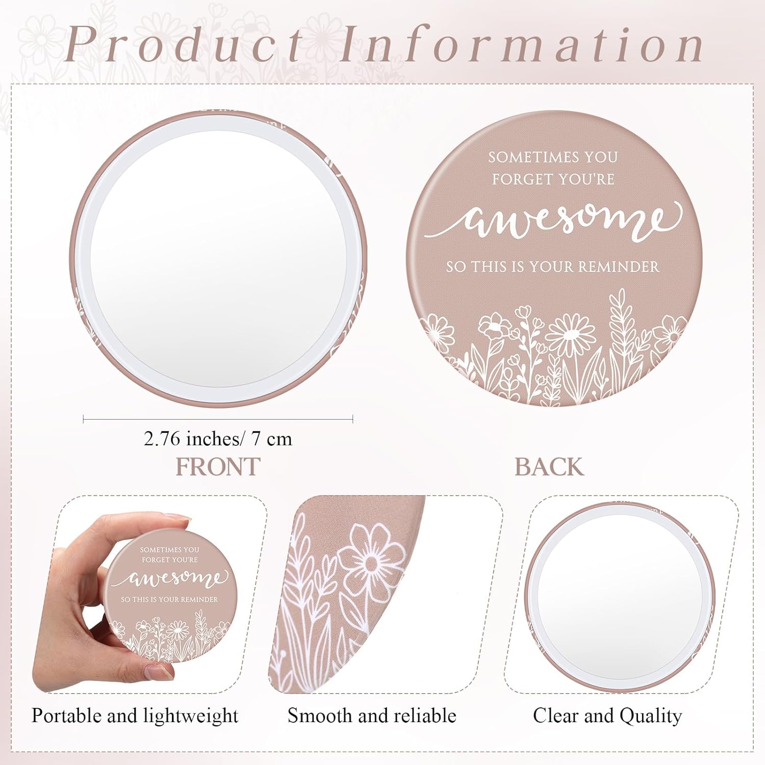 50 Set Pharmacy Technician Gifts Inspirational Compact Mirror Bulk Appreciation Gift for Women Mini Makeup Pocket Mirror with Motivational Cards for Vet Tech Medical Assistant Coworker (Boho)