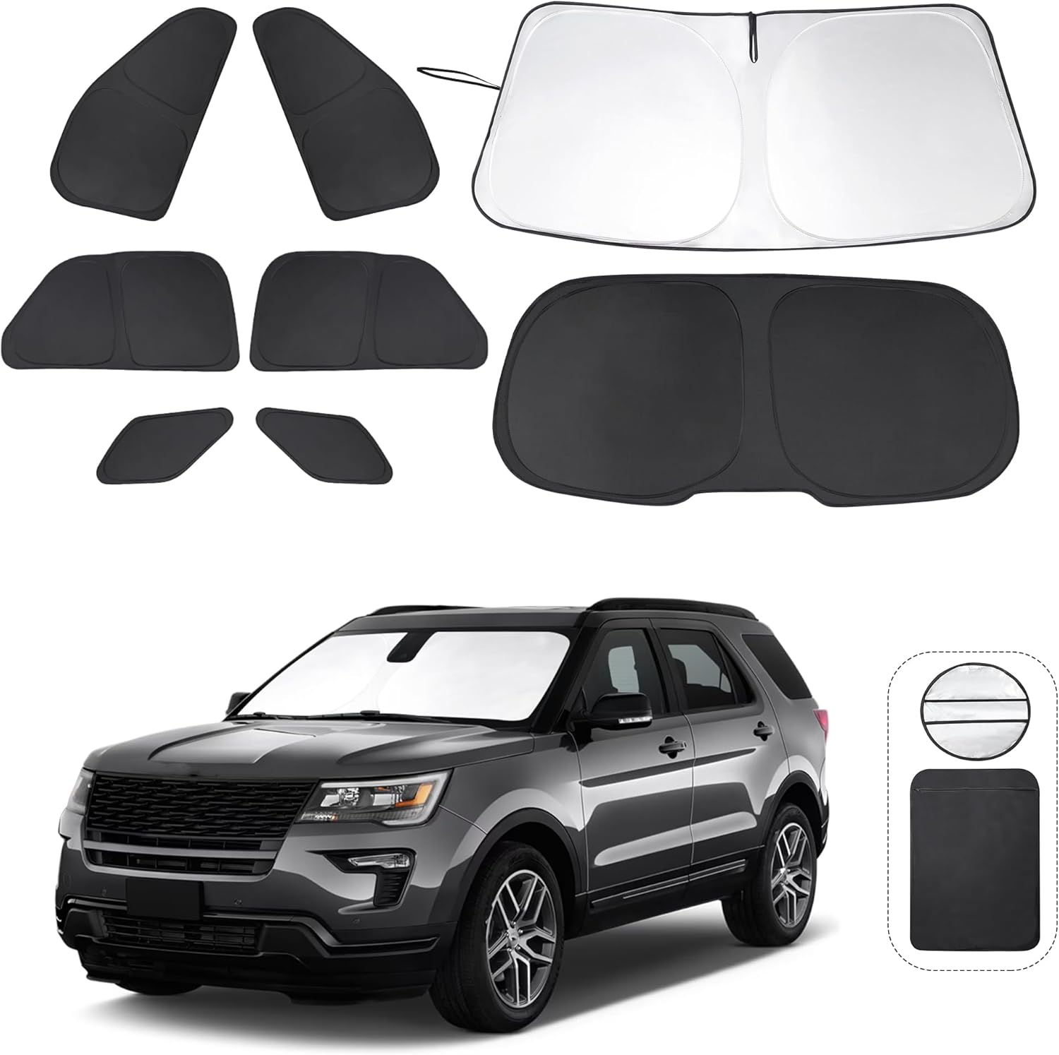 Window Shades for Ford Explorer SUV 2011-2019 Accessories Full Windows Rear Triangular Windshield Sun Shade Sun UV Rays Privacy Protection 8PCS