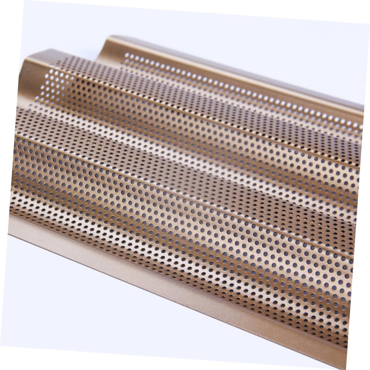 Golden Nonstick Carbon Steel French Bread Baking Mold with Three-slot Perforated Design, Small Baguette Loaf Pan for Oven Baking and Bread Making