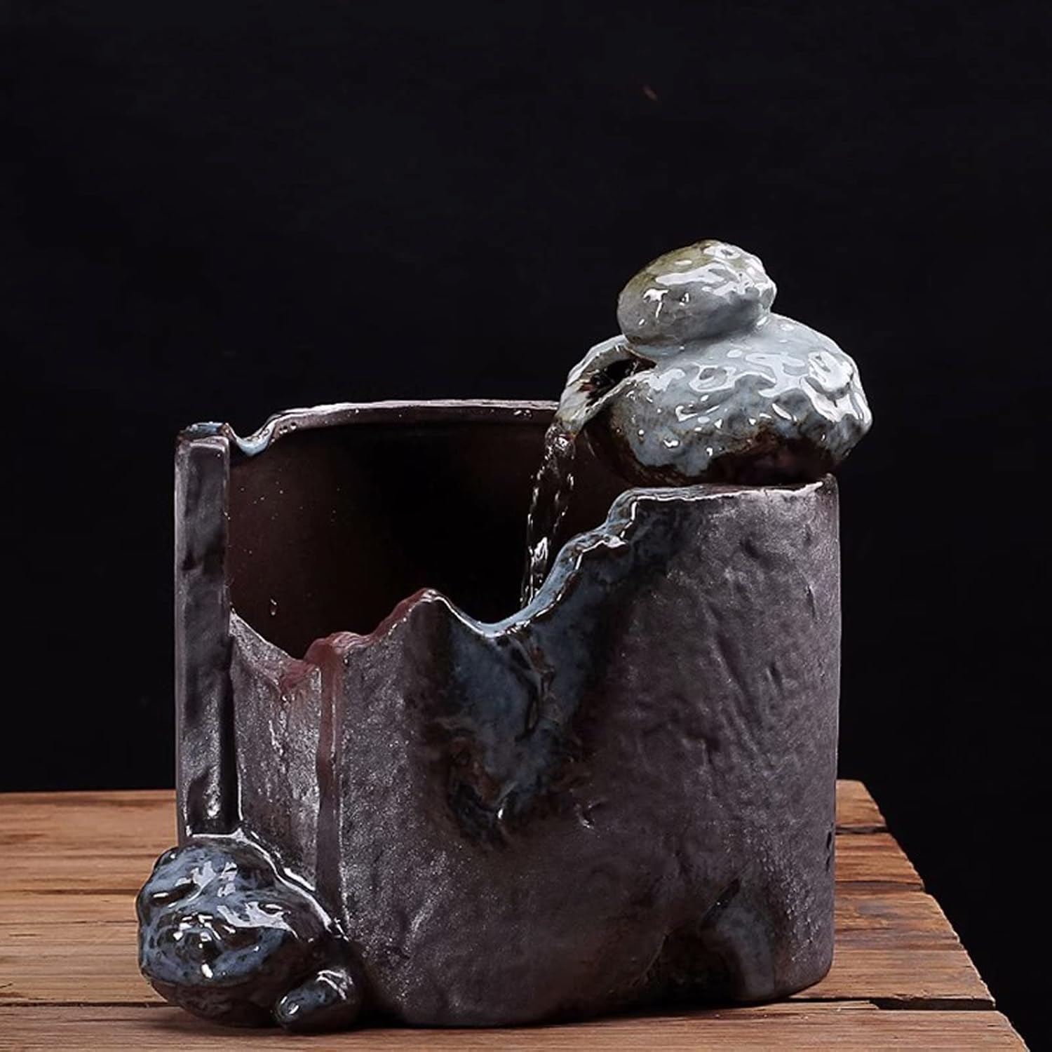 屋内の水景 屋内滝噴水柱セラミックポット卓上噴水風水卓上噴水自動ポンプ付き友人や家族への最高のホームギフト